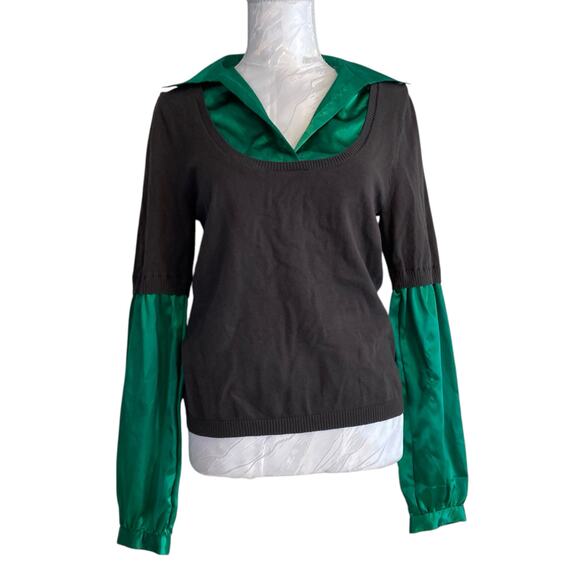 Y2K Candies Satin Green Low Scoop Neck Knit Vest Built in Shirt Layer Size Large - Picture 1 of 16